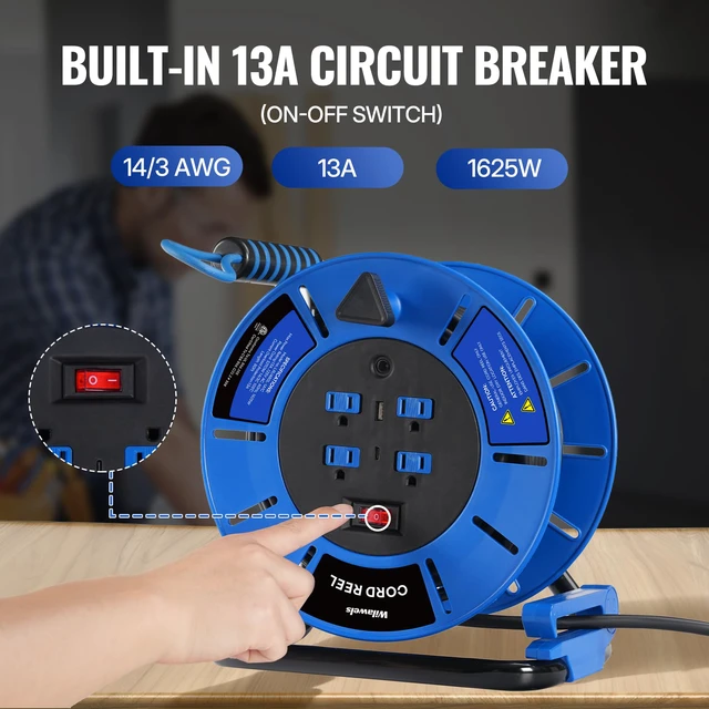 Alt view image 3 of 7 - 80 FT Retractable Extension Cord Reel, 14AWG Heavy Duty Power Cord with 4 Grounded Outlets, USB-A & USB-C Ports, 13A 1625W, Portable Hand Crank for Indoor Outdoor Use, ETL Listed U80ACR06