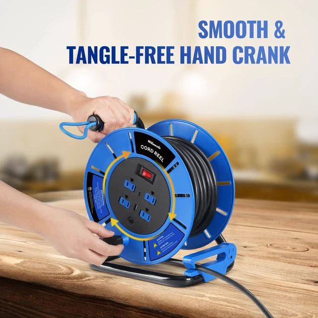 Alt view image 5 of 7 - 80 FT Retractable Extension Cord Reel, 14AWG Heavy Duty Power Cord with 4 Grounded Outlets, USB-A & USB-C Ports, 13A 1625W, Portable Hand Crank for Indoor Outdoor Use, ETL Listed U80ACR06