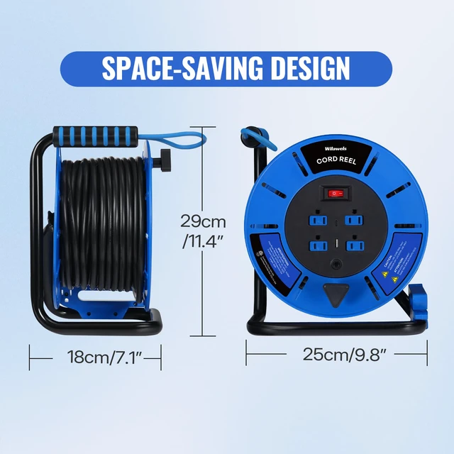 Alt view image 6 of 7 - 80 FT Retractable Extension Cord Reel, 14AWG Heavy Duty Power Cord with 4 Grounded Outlets, USB-A & USB-C Ports, 13A 1625W, Portable Hand Crank for Indoor Outdoor Use, ETL Listed U80ACR06