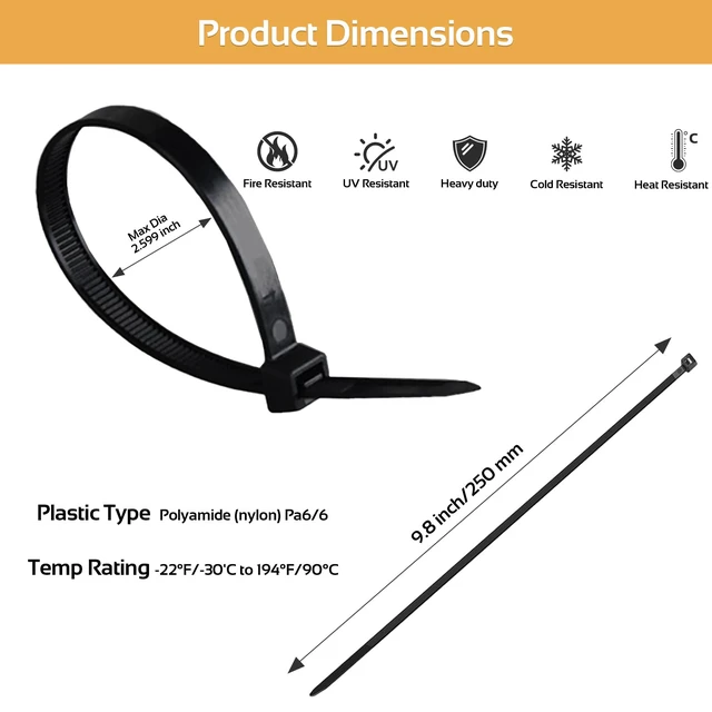 Alt view image 2 of 7 - 5000pcs 10Inch Black Cable Tie,Nylon Zip Ties,Industrial Grade,50 Pounds Tensile Strength,UV Resistant,Heavy Duty,for Home,Garden Trellis,Office,Garage and Workshop