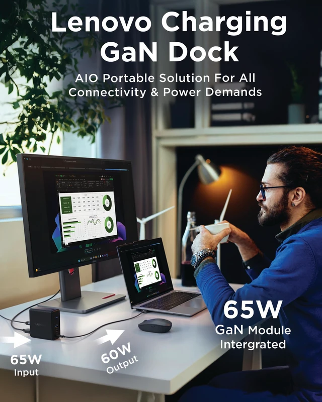 Alt view image 2 of 7 - GaN Charging Dock, Multiport Docking Station w/ 60W PD, HDMI, USB-C, USB-A, Micro SD, Power Adapter & Dock in One, Compact Design, Sustainable Materials, Home Office Gaming Dock Stand Console