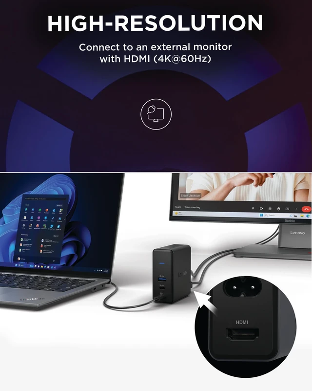 Alt view image 6 of 7 - GaN Charging Dock, Multiport Docking Station w/ 60W PD, HDMI, USB-C, USB-A, Micro SD, Power Adapter & Dock in One, Compact Design, Sustainable Materials, Home Office Gaming Dock Stand Console