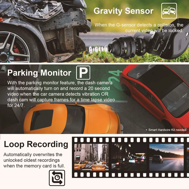 Alt view image 6 of 7 - V1 - 4K Ultra HD Car Dash Cam 2.4" LCD Screen, Wi-Fi, 170° Wide Angle Dashboard Camera Recorder with G-Sensor, WDR, Loop Recording, Supercapacitor, Mobile App, 256GB Supported