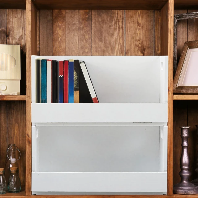 Alt view image 6 of 7 - 4 Pack Wooden DVD Storage Shelf,Holds 104 DVDs 26 Each, White Solid Wood Media Organizer with Magnetic Front Flap Carry Handles for DVDs, CDs, Discs, Movie Cases and Cassette Tape