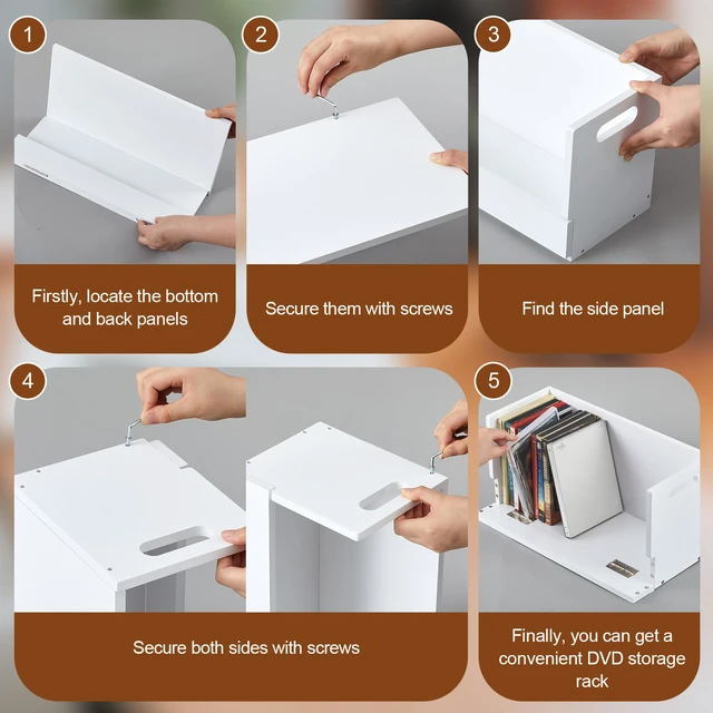 Alt view image 7 of 7 - 4 Pack Wooden DVD Storage Shelf,Holds 104 DVDs 26 Each, White Solid Wood Media Organizer with Magnetic Front Flap Carry Handles for DVDs, CDs, Discs, Movie Cases and Cassette Tape