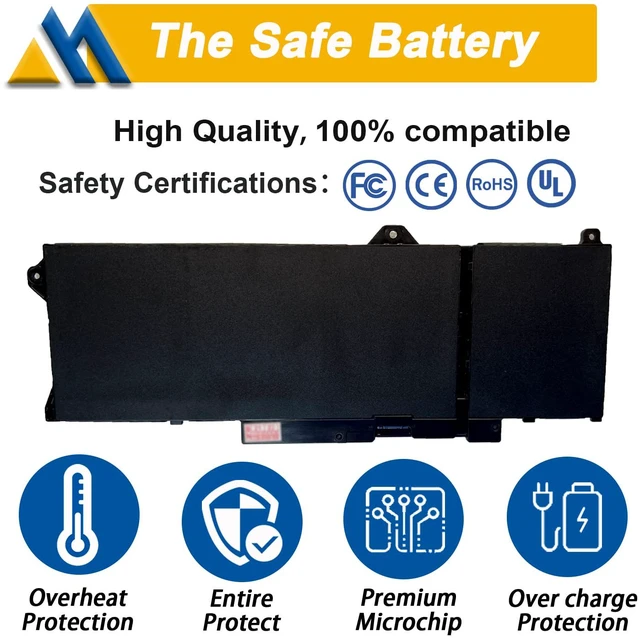 Alt view image 3 of 7 - 64Wh GRT01 Laptop Battery Replacement for Dell Latitude 15 5521 5531 14 5421 5431 Precision 3470 3561 3571 Alienware m17 R5 AMD Series R05P0 00P3TJ 0P3TJ VXD57 05RGW 9JRV0 15.2V 4000mAh 4-Cells