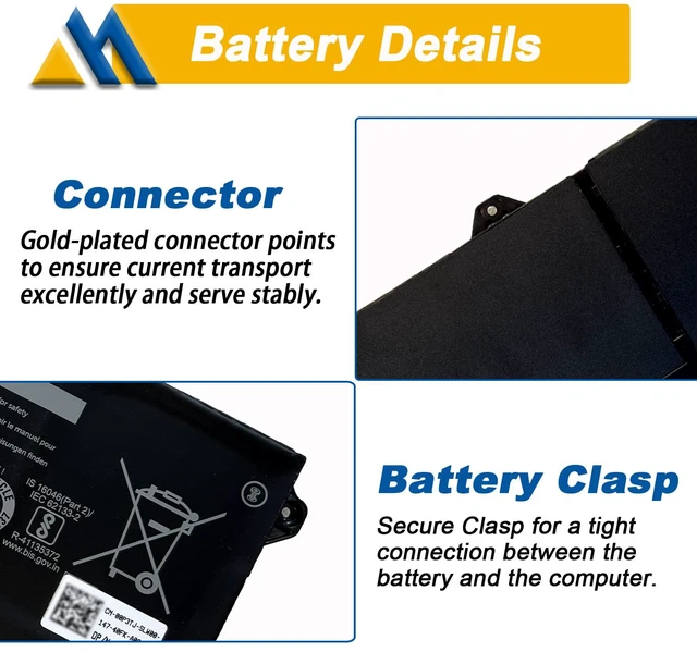 Alt view image 4 of 7 - 64Wh GRT01 Laptop Battery Replacement for Dell Latitude 15 5521 5531 14 5421 5431 Precision 3470 3561 3571 Alienware m17 R5 AMD Series R05P0 00P3TJ 0P3TJ VXD57 05RGW 9JRV0 15.2V 4000mAh 4-Cells