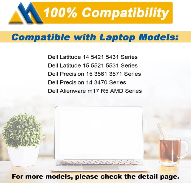 Alt view image 5 of 7 - 64Wh GRT01 Laptop Battery Replacement for Dell Latitude 15 5521 5531 14 5421 5431 Precision 3470 3561 3571 Alienware m17 R5 AMD Series R05P0 00P3TJ 0P3TJ VXD57 05RGW 9JRV0 15.2V 4000mAh 4-Cells