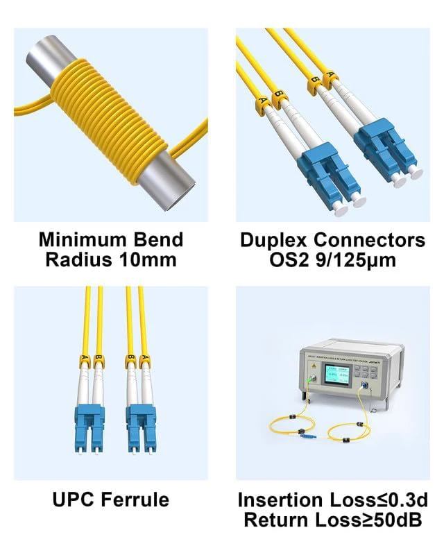 Alt view image 7 of 7 - LC to LC Fiber Patch Cable, OS2 Single Mode, 3M, 10 Pack 9/125m duplex UPC SMF jumper, LSZH jacket, individually tested, for SFP modules and data centers