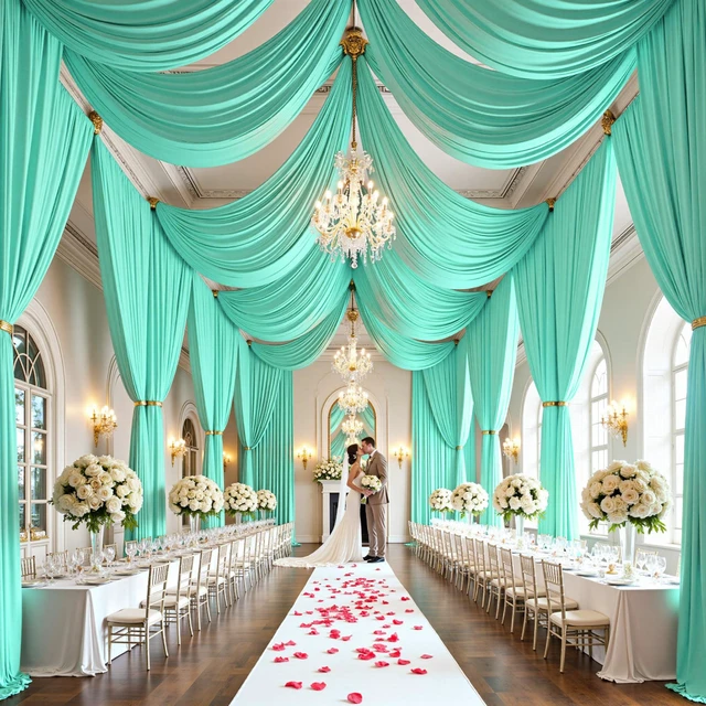 Main image of 4 Panels 5ft(W) x 20ft(H) Mint Green Ceiling Drapes for Wedding Parties 20 FT Extra Long Thick Polyester Wrinkle-Free Drapery Tent Decor Decorations for Birthday Ceremony Stage Swag