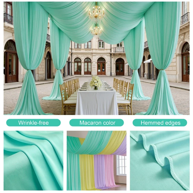 Alt view image 5 of 7 - 4 Panels 5ft(W) x 20ft(H) Mint Green Ceiling Drapes for Wedding Parties 20 FT Extra Long Thick Polyester Wrinkle-Free Drapery Tent Decor Decorations for Birthday Ceremony Stage Swag