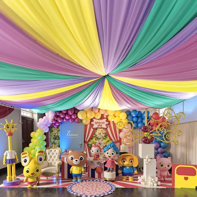 Alt view image 3 of 7 - 4 Panels 5ft(W) x 20ft(H) Yellow Ceiling Drapes for Wedding Parties 20 FT Extra Long Thick Polyester Wrinkle-Free Drapery Tent Decor Decorations for Birthday Ceremony Stage Swag