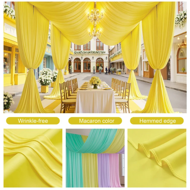 Alt view image 4 of 7 - 4 Panels 5ft(W) x 20ft(H) Yellow Ceiling Drapes for Wedding Parties 20 FT Extra Long Thick Polyester Wrinkle-Free Drapery Tent Decor Decorations for Birthday Ceremony Stage Swag