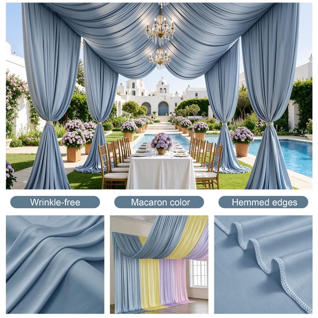 Alt view image 4 of 7 - 4 Panels 5ft(W) x 20ft(H) Dusty Blue Ceiling Drapes for Wedding Parties 20 FT Extra Long Thick Polyester Wrinkle-Free Drapery Tent Decor Decorations for Birthday Ceremony Stage Swag