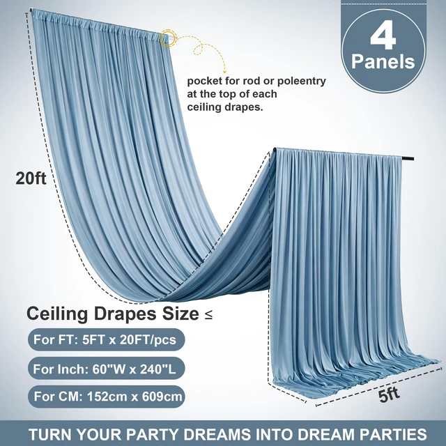 Alt view image 6 of 7 - 4 Panels 5ft(W) x 20ft(H) Dusty Blue Ceiling Drapes for Wedding Parties 20 FT Extra Long Thick Polyester Wrinkle-Free Drapery Tent Decor Decorations for Birthday Ceremony Stage Swag