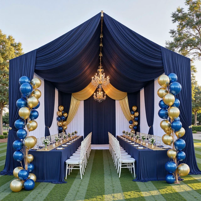 Main image of 4 Panels 5ft(W) x 20ft(H) Navy Blue Ceiling Drapes for Wedding Parties 20 FT Extra Long Thick Polyester Wrinkle-Free Drapery Tent Decor Decorations for Birthday Ceremony Stage Swag