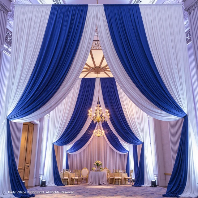 Alt view image 3 of 7 - 4 Panels 5ft(W) x 20ft(H) Royal Blue Ceiling Drapes for Wedding Parties 20 FT Extra Long Thick Polyester Wrinkle-Free Drapery Tent Decor Decorations for Birthday Ceremony Stage Swag