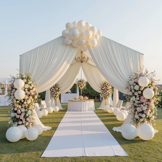 Main image of 4 Panels 5ft(W) x 20ft(H) Ivory Ceiling Drapes for Wedding Parties 20 FT Extra Long Thick Polyester Wrinkle-Free Drapery Tent Decor Decorations for Birthday Ceremony Stage Swag