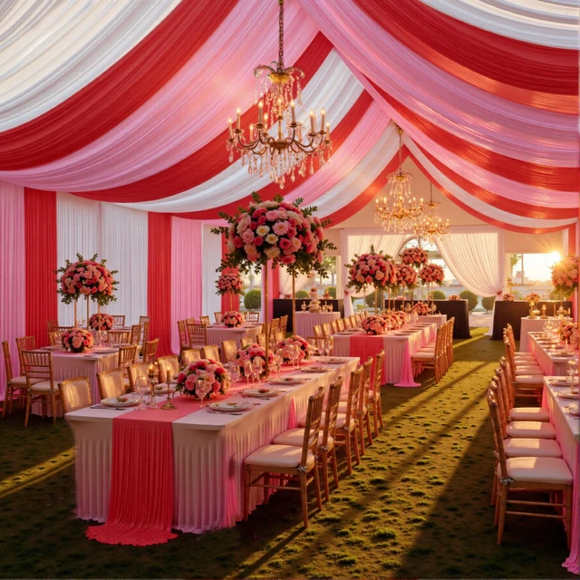 Alt view image 4 of 7 - 4 Panels 5ft(W) x 20ft(H) Red Ceiling Drapes for Wedding Parties 20 FT Extra Long Thick Polyester Wrinkle-Free Drapery Tent Decor Decorations for Birthday Ceremony Stage Swag