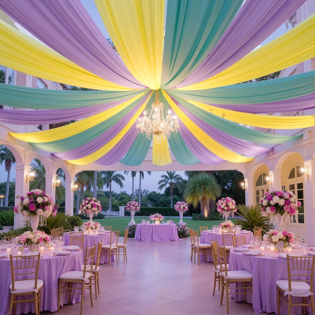 Alt view image 3 of 7 - 4 Panels 5ft(W) x 20ft(H) Light Purple Ceiling Drapes for Wedding Parties 20 FT Extra Long Thick Polyester Wrinkle-Free Lavneder Drapery Tent Canopy for Birthday Ceremony Stage Swag