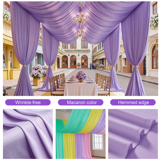 Alt view image 4 of 7 - 4 Panels 5ft(W) x 20ft(H) Light Purple Ceiling Drapes for Wedding Parties 20 FT Extra Long Thick Polyester Wrinkle-Free Lavneder Drapery Tent Canopy for Birthday Ceremony Stage Swag
