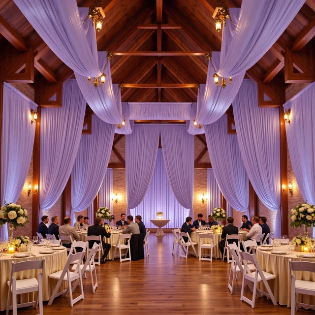 Alt view image 5 of 7 - 4 Panels 5ft(W) x 20ft(H) Light Purple Ceiling Drapes for Wedding Parties 20 FT Extra Long Thick Polyester Wrinkle-Free Lavneder Drapery Tent Canopy for Birthday Ceremony Stage Swag