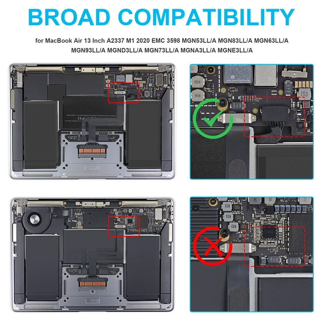 Alt view image 6 of 7 - A2389 Battery Replacement for MacBook Air 13 Inch A2337 M1 (2020), EMC 3598, MGN53 MGN83 MGN63 MGN93 MGND3 MGN73 MGNA3 MGNE3