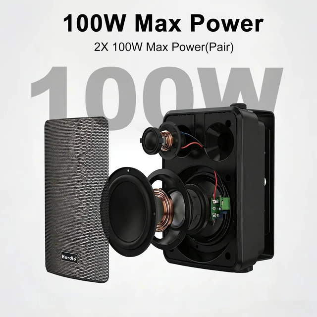 Alt view image 2 of 7 - 4" 200W Outdoor Bluetooth Speakers, IPX5 Waterproof Rating and Able to Wireless Multi-Connection Up to 20 Units for Patio/Porch/Balcony (Black, 2-Pack)