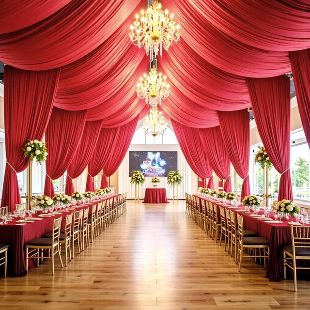 Main image of 10ft×40ft Red Ceiling Drapes for Weddings Parties,2 Panels 5×40ft Extra High Beige Ceiling Curtain for Tent Canopy,Wrinkle Free Draping Elegant Polyester Fabric Drapery for Large Venues Event