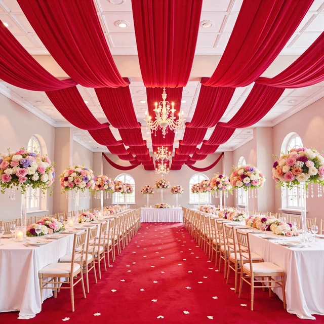 Alt view image 7 of 7 - 10ft×40ft Red Ceiling Drapes for Weddings Parties,2 Panels 5×40ft Extra High Beige Ceiling Curtain for Tent Canopy,Wrinkle Free Draping Elegant Polyester Fabric Drapery for Large Venues Event