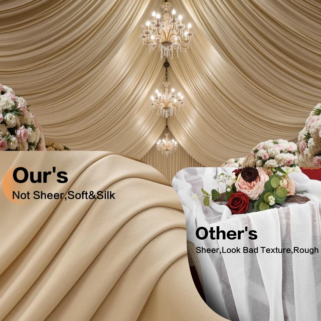 Alt view image 2 of 7 - 10ft×40ft Champagne Ceiling Drapes for Weddings Parties,2 Panels 5×40ft Long Ceiling Curtain for Tent Canopy,Wrinkle Free Silky Easy to Hang&Draping Drapes for Backdrop Event Church Stage