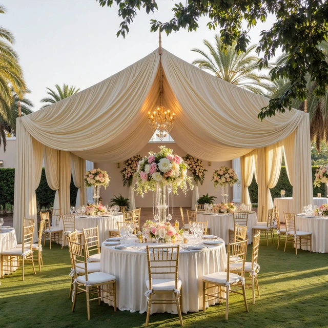 Alt view image 6 of 7 - 10ft×40ft Champagne Ceiling Drapes for Weddings Parties,2 Panels 5×40ft Long Ceiling Curtain for Tent Canopy,Wrinkle Free Silky Easy to Hang&Draping Drapes for Backdrop Event Church Stage