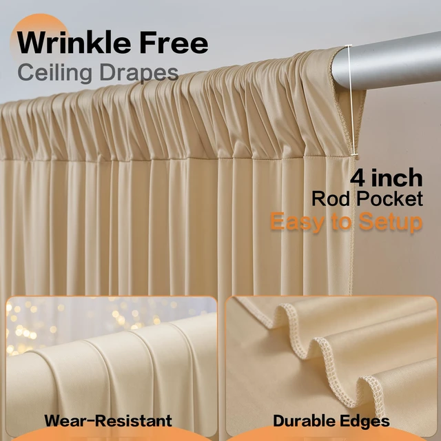 Alt view image 5 of 7 - 10ft×40ft Champagne Ceiling Drapes for Weddings Parties,2 Panels 5×40ft Long Ceiling Curtain for Tent Canopy,Wrinkle Free Silky Easy to Hang&Draping Drapes for Backdrop Event Church Stage