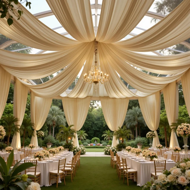 Alt view image 7 of 7 - 10ft×40ft Champagne Ceiling Drapes for Weddings Parties,2 Panels 5×40ft Long Ceiling Curtain for Tent Canopy,Wrinkle Free Silky Easy to Hang&Draping Drapes for Backdrop Event Church Stage