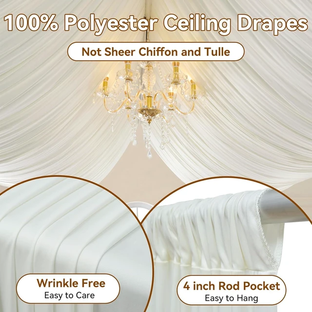 Alt view image 2 of 7 - 10ft×40ft Ivory Ceiling Drapes for Weddings Parties,2 Panels 5×40ft Long Cream Ceiling Curtain for Tent Canopy,Wrinkle Free Easy to Draping&Hang Ivory Drapery for Event Church Stage Photo Bedroom