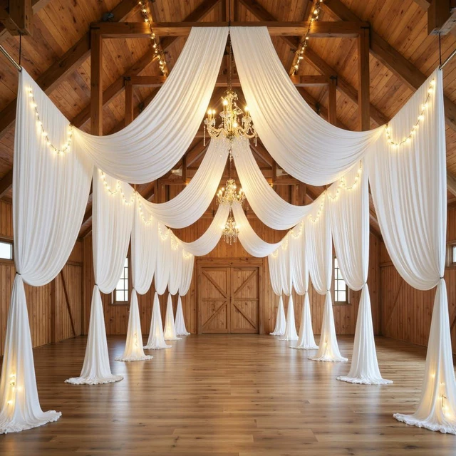 Alt view image 3 of 7 - 10ft×40ft Ivory Ceiling Drapes for Weddings Parties,2 Panels 5×40ft Long Cream Ceiling Curtain for Tent Canopy,Wrinkle Free Easy to Draping&Hang Ivory Drapery for Event Church Stage Photo Bedroom