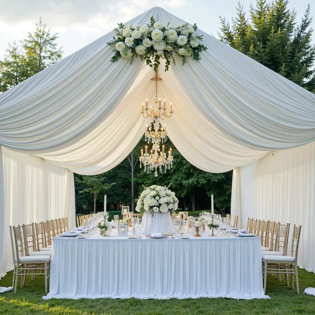 Alt view image 5 of 7 - 10ft×40ft Ivory Ceiling Drapes for Weddings Parties,2 Panels 5×40ft Long Cream Ceiling Curtain for Tent Canopy,Wrinkle Free Easy to Draping&Hang Ivory Drapery for Event Church Stage Photo Bedroom