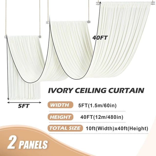 Alt view image 4 of 7 - 10ft×40ft Ivory Ceiling Drapes for Weddings Parties,2 Panels 5×40ft Long Cream Ceiling Curtain for Tent Canopy,Wrinkle Free Easy to Draping&Hang Ivory Drapery for Event Church Stage Photo Bedroom
