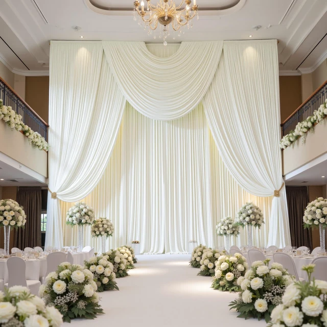 Alt view image 6 of 7 - 10ft×40ft Ivory Ceiling Drapes for Weddings Parties,2 Panels 5×40ft Long Cream Ceiling Curtain for Tent Canopy,Wrinkle Free Easy to Draping&Hang Ivory Drapery for Event Church Stage Photo Bedroom