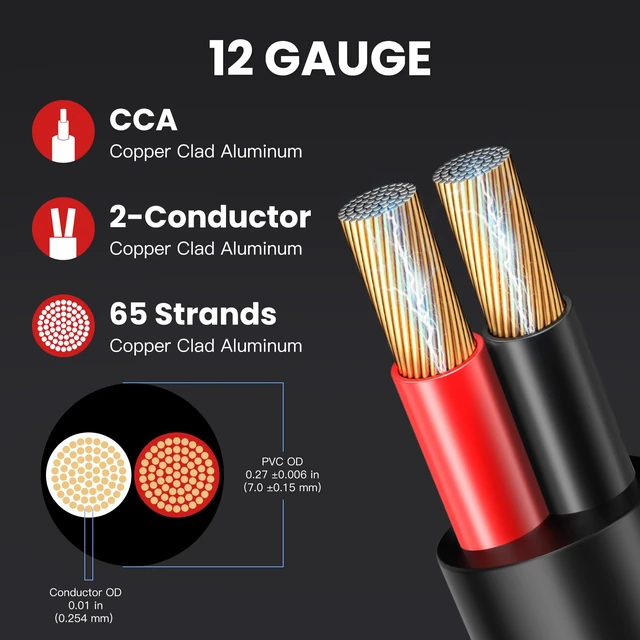 Alt view image 3 of 7 - 12 Gauge Outdoor Speaker Wire 150ft CL3 Direct Burial CCA Cable CL2 Rated, 2 Conductor Stranded Core, UV and Weather Resistant, No Conduit Needed Underground, Garden Patio Pool Audio