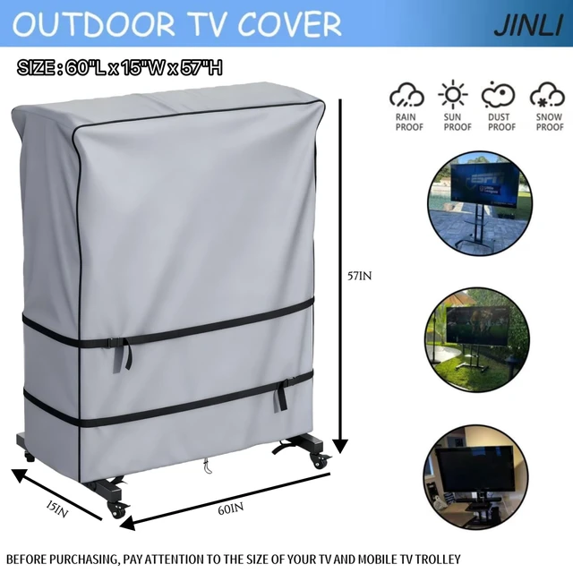 Alt view image 2 of 7 - 60-65 inch outdoor TV trolley cover, courtyard TV cover, Oxford fabric waterproof and dustproof, triple windproof design, compatible with rolling/mobile stand,Grey