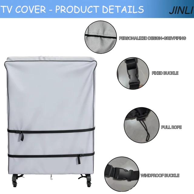 Alt view image 3 of 7 - 60-65 inch outdoor TV trolley cover, courtyard TV cover, Oxford fabric waterproof and dustproof, triple windproof design, compatible with rolling/mobile stand,Grey