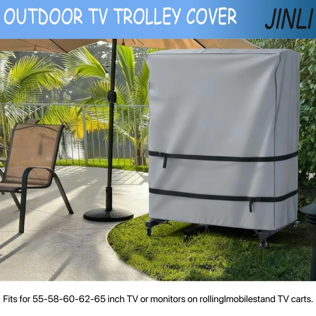 Alt view image 5 of 7 - 60-65 inch outdoor TV trolley cover, courtyard TV cover, Oxford fabric waterproof and dustproof, triple windproof design, compatible with rolling/mobile stand,Grey