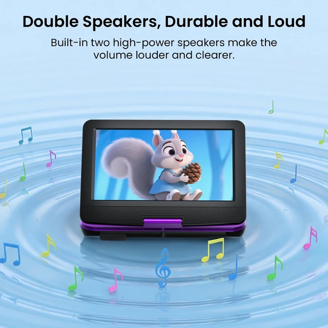 Alt view image 5 of 7 - 12.5" Portable DVD Player with 10.5" HD Swivel Screen, Purple For Kids, Home Use & Road Trips, No Region Restriction, 5 Hrs Rechargeable Battery, Remote Control, Sync to TV, USB & SD