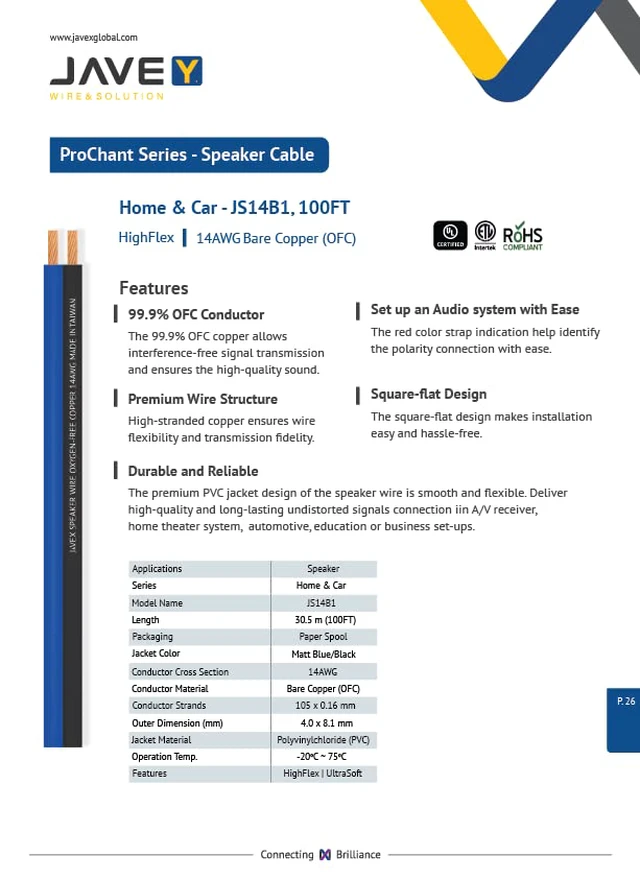Alt view image 6 of 6 - Speaker Wire 14 Gauge 100FT Oxygen-Free Copper Audio Cable,Blueblack 14AWG 2 Conductors HighFlex Cable for Automotive Stereo, Home Theater, In-wall and Commercial Sound System, Audio Cable DIY