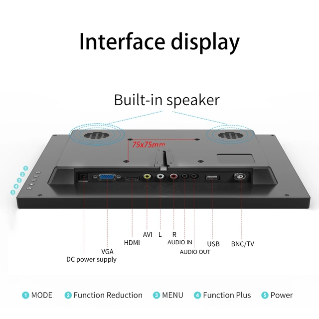 Alt view image 4 of 7 - 13.3 inch Small PC Monitor 1366x768 Mini LED Monitor with HDMI VGA AV BNC USB Intput, for Fire Stick Computer Xbox Ras pi, Built-in Speaker