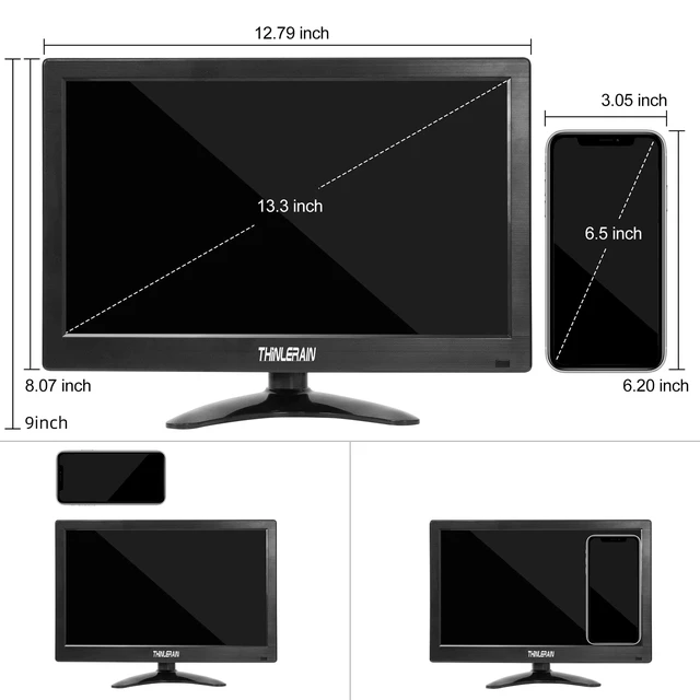 Alt view image 6 of 7 - 13.3 inch Small PC Monitor 1366x768 Mini LED Monitor with HDMI VGA AV BNC USB Intput, for Fire Stick Computer Xbox Ras pi, Built-in Speaker