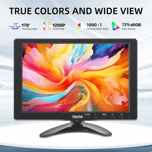Alt view image 2 of 7 - 10.1 Inch Small Computer Monitor, 1920x1200 Mini PC Display with HDMI VGA AV BNC USB Intput, Built-in Speakers, VESA, Remote Control