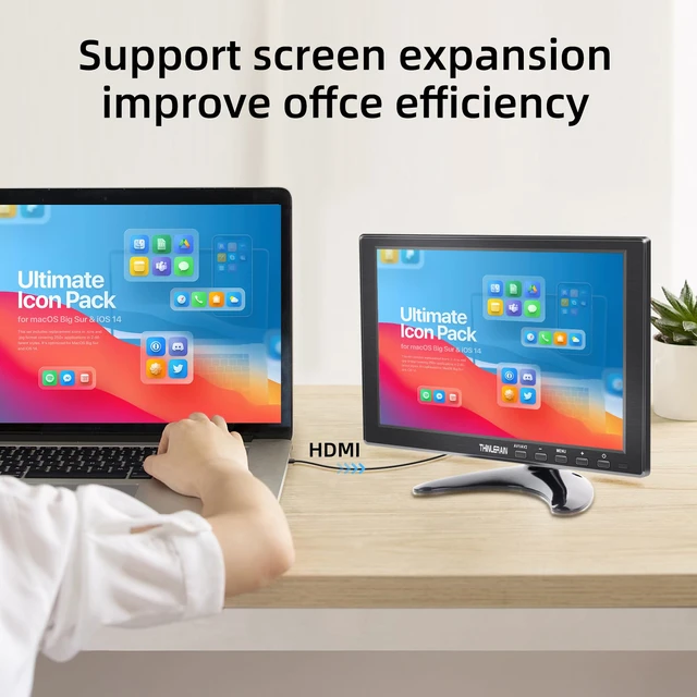 Alt view image 5 of 7 - 10.1 Inch Small Computer Monitor, 1920x1200 Mini PC Display with HDMI VGA AV BNC USB Intput, Built-in Speakers, VESA, Remote Control