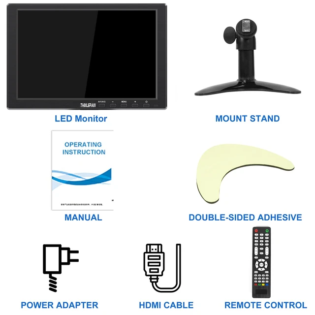 Alt view image 7 of 7 - 10.1 Inch Small Computer Monitor, 1920x1200 Mini PC Display with HDMI VGA AV BNC USB Intput, Built-in Speakers, VESA, Remote Control